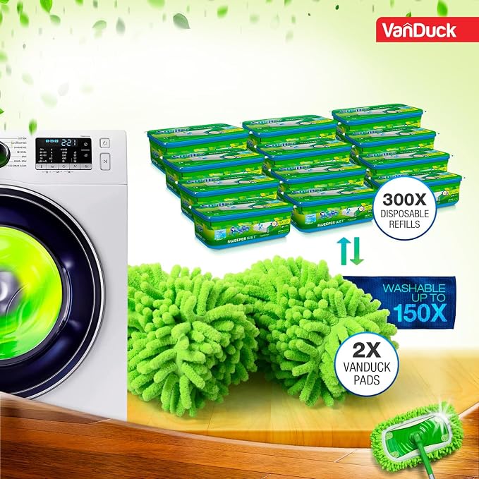 VanDuck Reusable Microfiber Dust Mop Refill for Swiffer Sweeper (2-Pack) | Mop not included, reusable microfiber floor duster, pet hair & dust replacement pads
