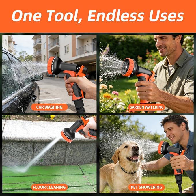 Besiter Garden Hose Nozzle with 10 Spray Patterns : 2 Pack High Pressure Water Sprayer for Car Washing, Pet Bathing & Lawn Care with Lock Feature & Comfort Grip – Fits All 3/4" Standard Hoses Thread