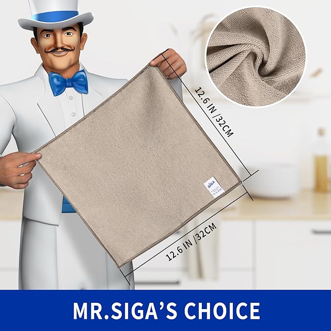 MR.SIGA Microfiber Cleaning Cloths, Streak Free Microfiber Towels, 12 Pack | All-purpose microfiber cloths, ultra absorbent, reusable household cleaning towels, Wheat, 32 x 32 cm(12.6 x 12.6 inch)