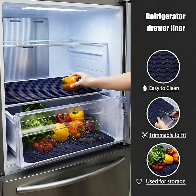 MicoYang Silicone Dish Drying Mat — Quick-Dry Ridges Counter & Sink Pad, Heat-Resistant Trivet to 450°F, Non-Slip & Dishwasher Safe, Roll-Up Storage, 18 Colors & 9 Sizes (Navy Blue, 16"×12")