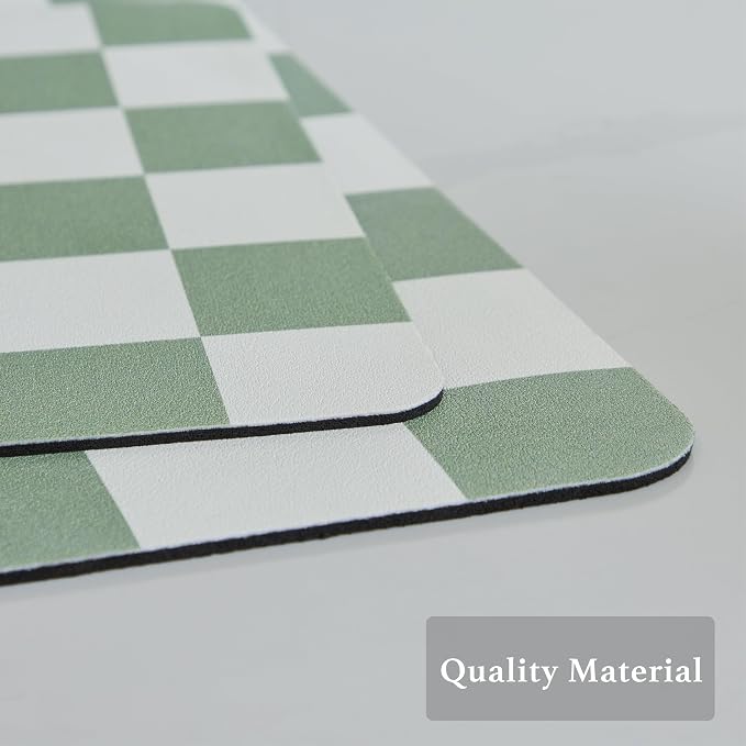 Ohocut Checkered Dish Drying Mat for Kitchen Counter, Coffee Bar Station Accessories, Retro Cute Aesthetic Modern Absorbent Drainer Mat Kitchen Drying Mat Easy Clean, Sage 16" x 24"