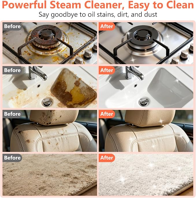 Steam Cleaner, Portable Steamer for Cleaning with 16pcs Accessories, 6-Level Adjustable and 15s Heat-Up, Handheld Steam Cleaner for Home, Tile, Dirt, Grout, Grease, Car Detailing