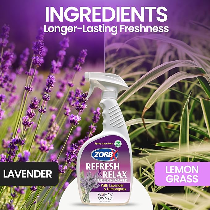 ZORBX Lavender & Lemongrass Spray, 24 Oz - All-Purpose Deodorizer, Refreshes Fabric, Removes Strong Odors, Perfect for Home, Car, Gym, Laundry | All-Purpose Air Freshener/Deodorizer & Fabric Spray for Home, Car, Gym, Laundry, Shoes & Carpet Deodorizing