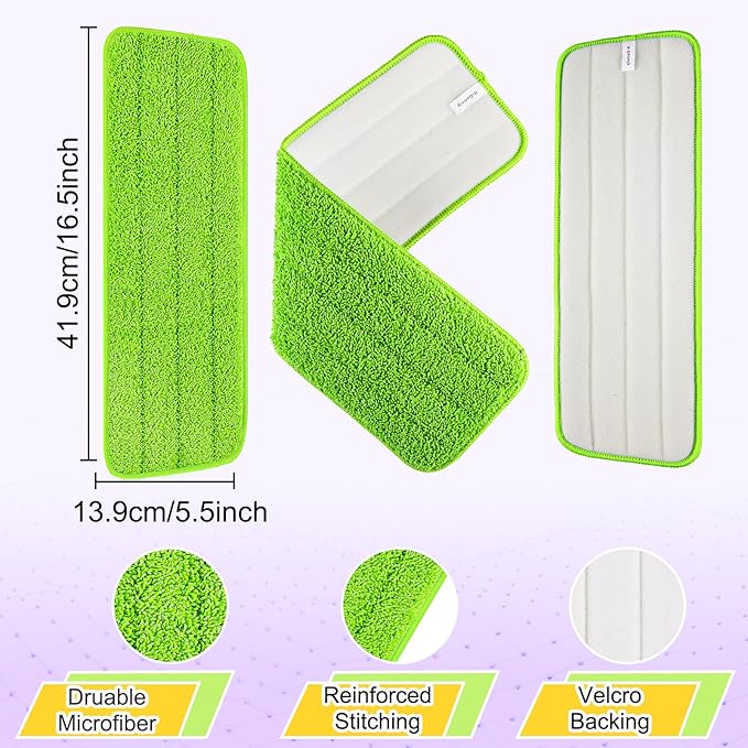 16.5 Inch Reusable Mop Pads Microfiber Spray Mop Replacement Heads for Wet/Dry Mops Compatible with Bona Floor Care System (6 Pack)