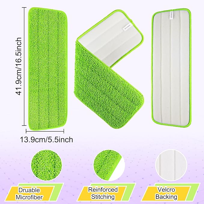 16.5 inch Reusable Mop Pads Microfiber Spray Mop Replacement Heads for Wet/Dry Mops Compatible with Bona Floor Care System (5 Pack)