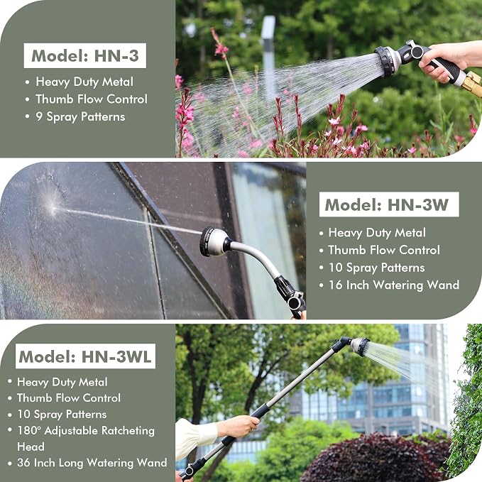 RESTMO Watering Wand Heavy Duty, 15-Inch Long Hose Nozzle Sprayer | 10 Spray Patterns & Thumb Flow Control, Metal Garden Hose Wand for Water Hanging Baskets and Shrubs, Silver
