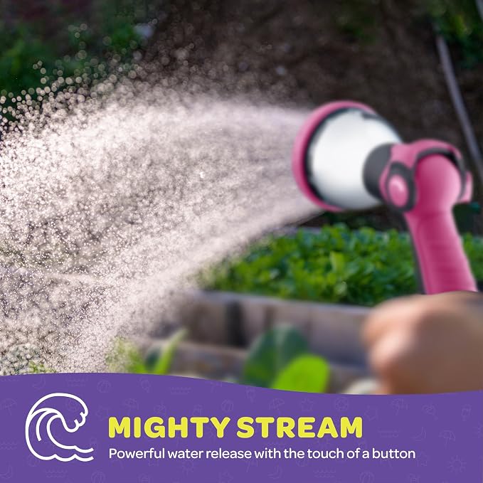 Hose Nozzle [Pink] Heavy Duty Hose Sprayer With 10 Adjustable Watering Patterns. Thumb Control Design, Comfortable Ergonomic Grip, Garden Hose Nozzle for Watering Plants & Lawns/Fun showers/Cleaning