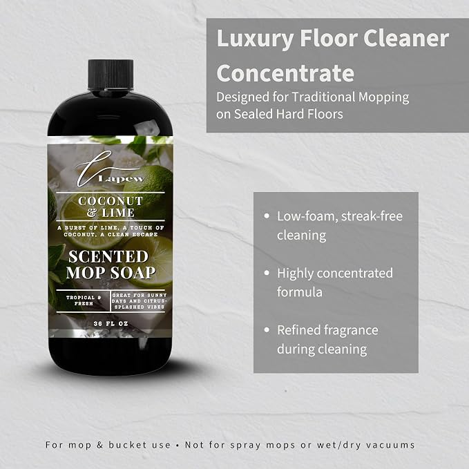 Lapew Coconut & Lime Scented Mop Soap - Luxury Floor Cleaner Concentrate for Mopping Tile, Laminate, Vinyl & Hardwood | Streak-Free, Low-Foam | 36 oz