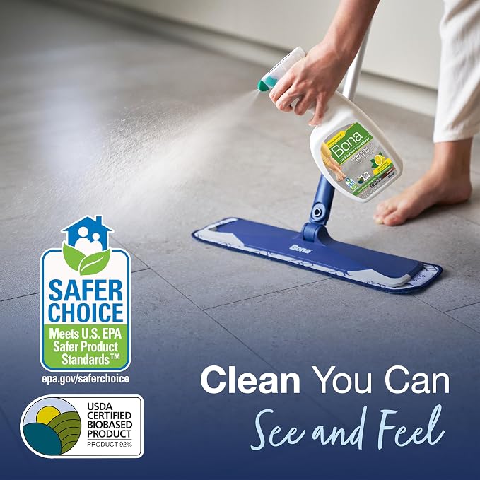 Bona Multi-Surface Floor Cleaner Concentrate, Lemon Mint Scent, 1 fl oz, Pack of 4 (Makes 128 fl oz) Spray Mop and Spray Bottle Refill – For Use on Stone, Tile, Laminate, and Vinyl Floors