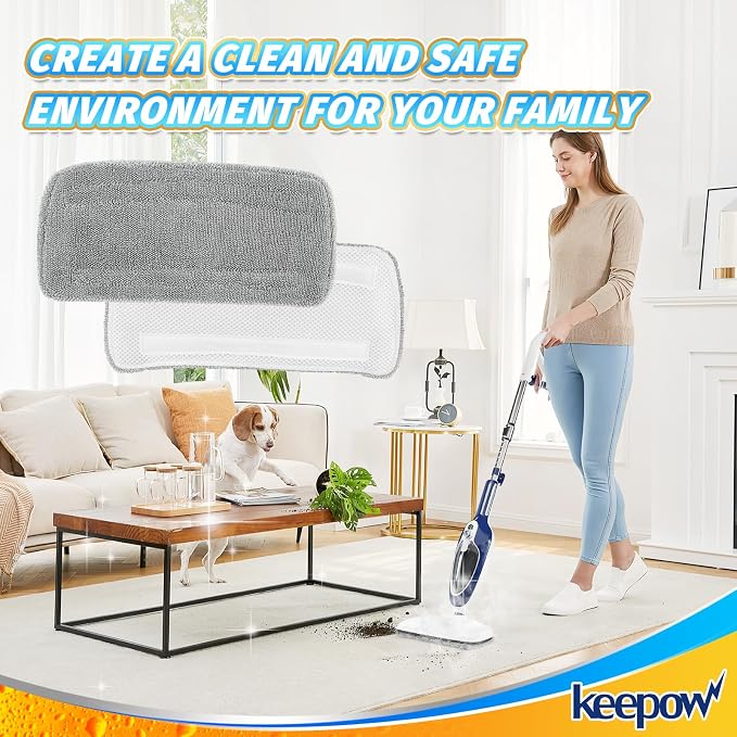 KEEPOW Steam Mop Pads Compatible with GorFanty Steam Mop Model GF-6610B/GF-6610, Steam Mop Cloth with Washable Highly Absorbent Microfiber Pad Steam Mop Replacement Pads for Floor Steamer Mop 2 Pack
