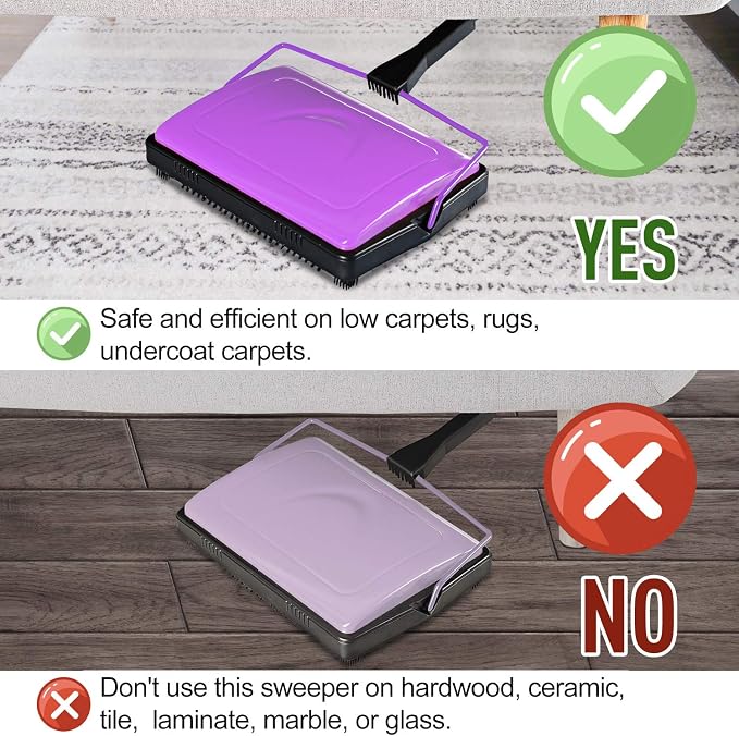 Yocada Carpet Sweeper Cleaner Manual Household Sweeper Lightweight | Hand Push Non-Electric for Home Office Low&Undercoat Carpets Rugs Pet Hair Dust Scraps Paper Rubbish Cleaning with a Brush