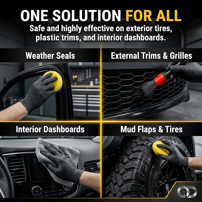 Premium Tire Coating Paste & Black Trim Restorer, Drip-Free Ceramic Rubber Polishing Wax Revives Deep Shine, UV Protection for Auto Interior Exterior, Includes Brush Towel & Sponge (5Pcs)
