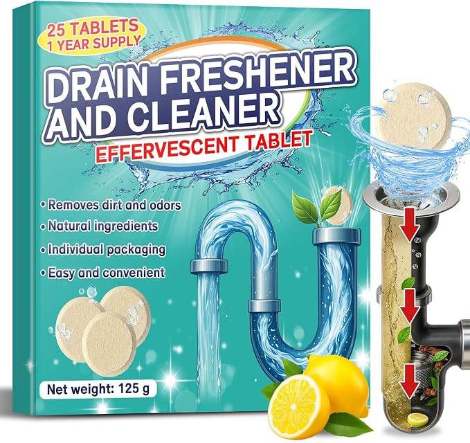Garbage Disposal Cleaner and Deodorizer 25 Pack, Fresh Citrus Foam Sink Cleaner Tablets Fights Grease & Buildup, Remove Odor, Disposer Freshener for Home Drain Cleaning Care