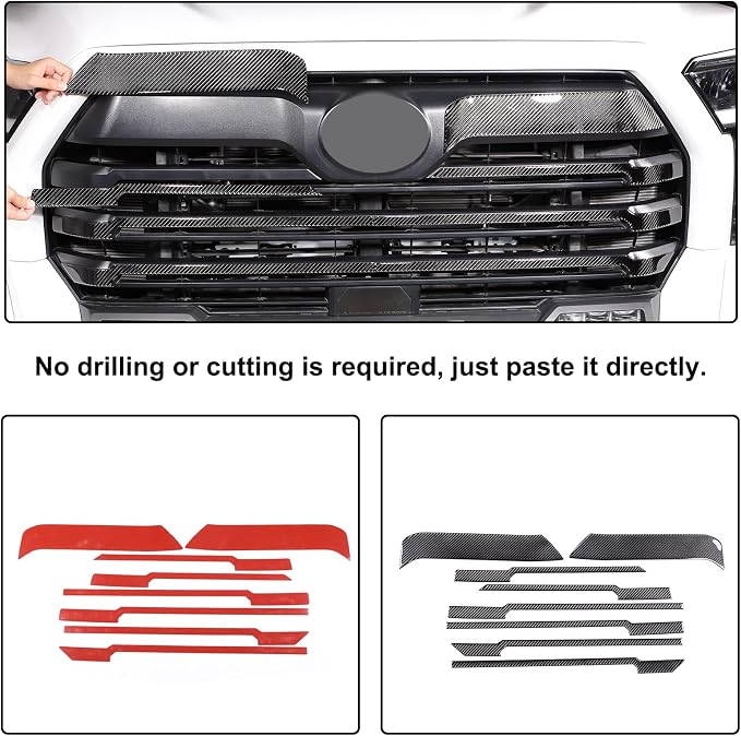 Aunginsy Car Front Bumper Grille Trim Sticker Compatible with Toyota Tundra 2022 2023 2024 Pickup Truck Real Carbon Fiber Material Decorative Sticker Protection Cover Interior Accessories
