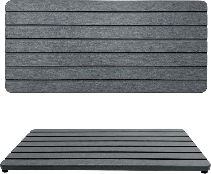 NiuYichee 2 PCS Water Absorbent diatomite Coasters, 12" x 5.5" Water Absorbing Stone Tray for Sink, Stone Drying mat for Kitchen Counter, Stone soap Tray Used for Hand Soaps & toiletries & Plants
