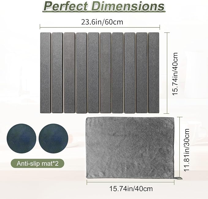 Dish Drying Mat Large Stone Dish Drying Mat For Kitchen Counter Collapsible Quick-Drying Sleek Diatomaceous Versatile Stone Drying Mats For Cups Dishes Bottles Marble (black, 16''X24'')