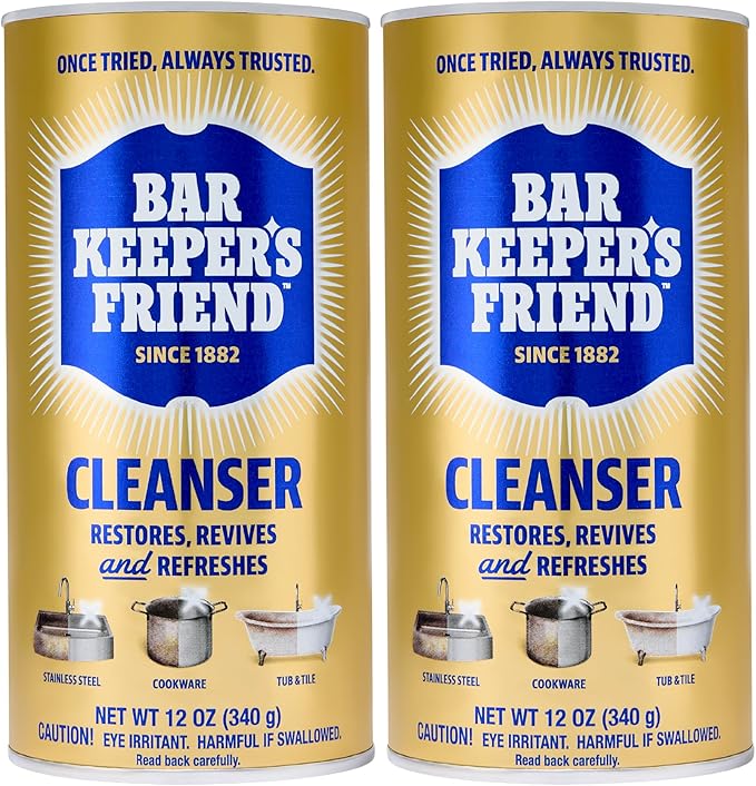 Bar Keepers Friend Powder Cleanser, 12 oz x 2, Multipurpose Cleaner, Degreaser & Remover for Burnt Stainless Steel Pots and Pans, Rust Stains, Hard Water Deposits & Soap Scum