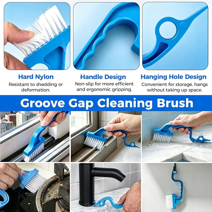 Window Track Cleaning Brush, 2-in-1 Groove Cleaning Tool with 3 Replaceable Pads, Multifunctional Gap Brush for Window Sills Sliding Door Tracks Corners, Household Dust Removal Cleaning Kit | 3 Replaceable Pads Multifunctional Gap Brush for Window Sill...