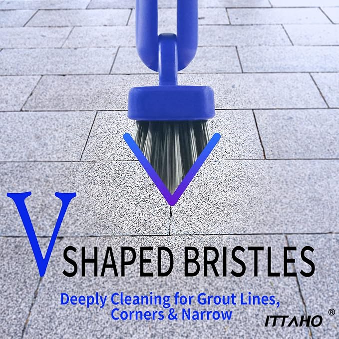 2 Pack Grout Brush with Long Handle, 56.5'' Swivel Grout Cleaning Brush,V-Shape Grout Scrub Brush, Extendable Handle Grout Cleaner Brush for Tile Floors，Bathroom,Baseboard,Shower,Corner