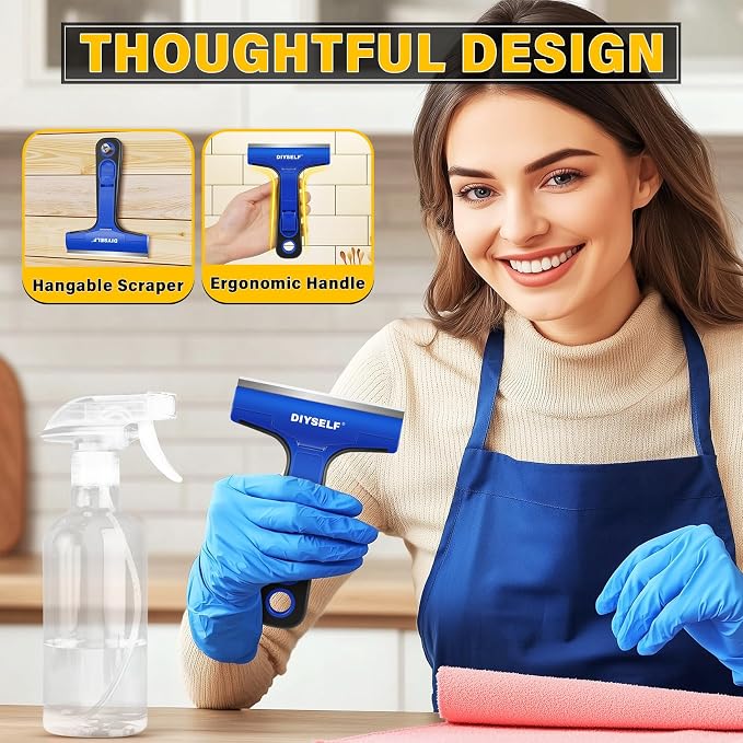 DIYSELF Razor Blade Scraper with 10 Extra 4" Blades, Scraper for Cleaning | Glass Scraper for Cleaning, Glass Stove Top Scraper, Window Scraper, Paint, Cooktop, Oven Scraper, Razor Scraper Tool, Blue