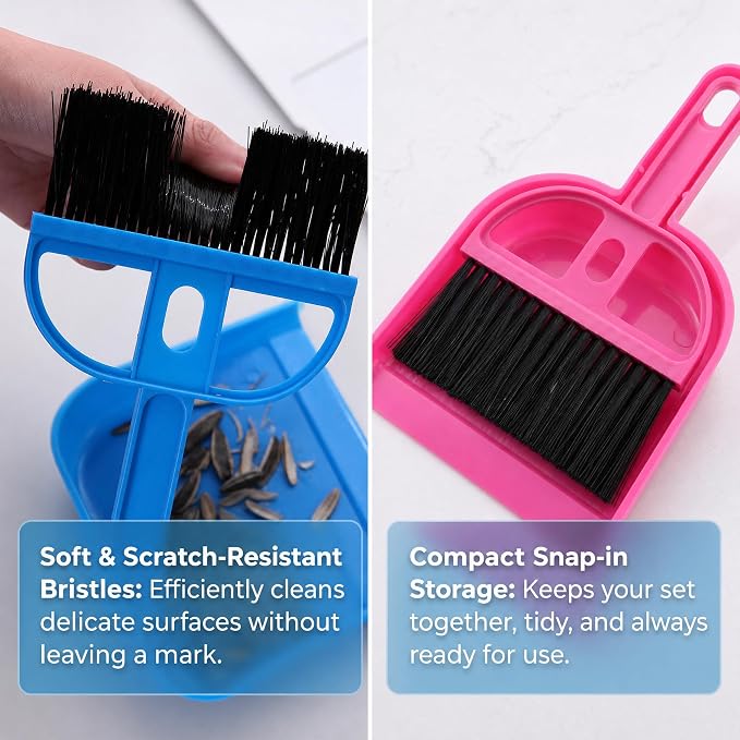 TOPZEA 6 Pack Mini Dust Pan and Brush Set, Mini Hand Broom Dustpan Set Hand Whisk for Table, Desk, Countertop, Keyboard, Cat, Dog and Other Pets