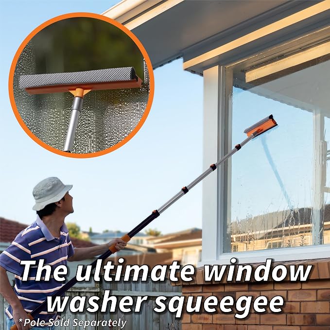 15" Window Washer Squeegee Attachment (Pole Sold Separately) | Multi-Use Professional Squeegee for Car and Window Cleaning // Fits All Extension Poles with Standard Acme Thread