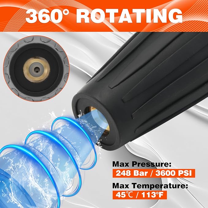 Tool Daily Turbo Nozzle Pressure Washer, 360° Rotating Nozzle | Pressure Washer Turbo Tip for Car Washing, Concrete, Brick Cleaning, 1/4 Inch Quick Connect, 3600 PSI, 2.5 GPM