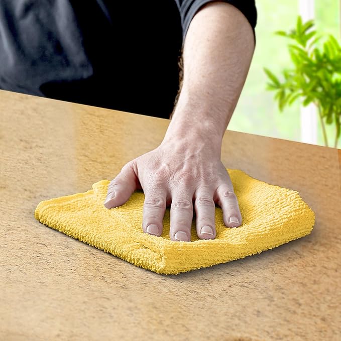 Avalon Towels Bar Towels (Pack of 60) Size 14x17 Inches – 100% Cotton, Absorbent and Reusable Cleaning Rags, Multipurpose Cleaning Towels, Terry Cloth Rags, Durable Shop Rags (Yellow)