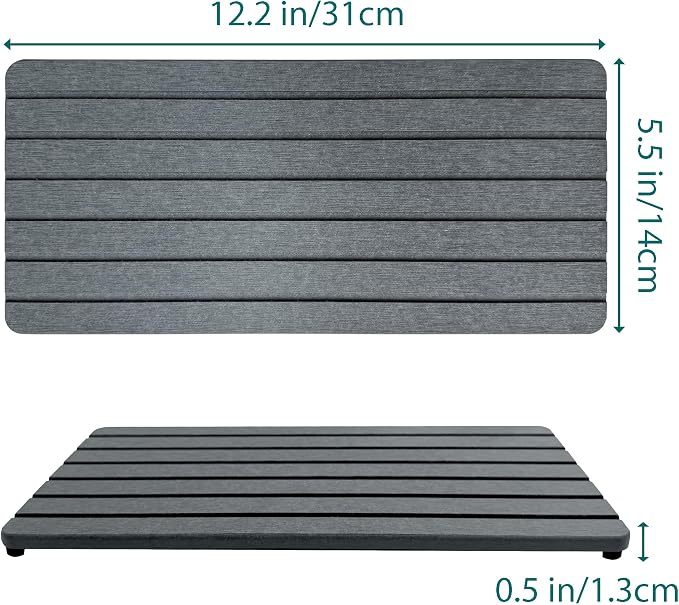 NiuYichee 2 PCS Water Absorbent diatomite Coasters, 12" x 5.5" Water Absorbing Stone Tray for Sink, Stone Drying mat for Kitchen Counter, Stone soap Tray Used for Hand Soaps & toiletries & Plants