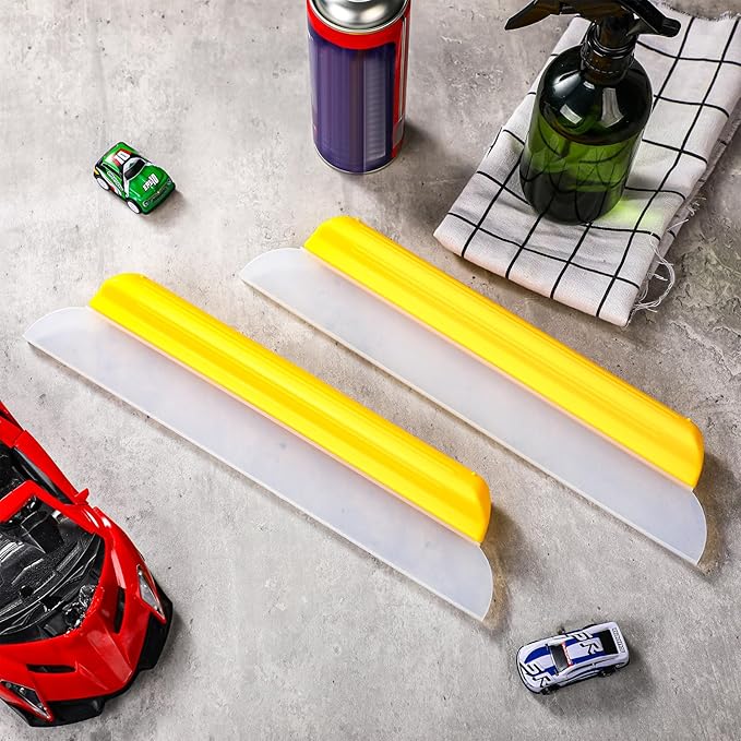 2 Pack 14 Inch Car Drying Squeegee Yellow Longer Silicone Water Squeegee Window Shower Blade Automotive Squeegees Flexible Auto T-bar Rubber Squeegees for Car Windshield Glass Bathroom Wash Tool