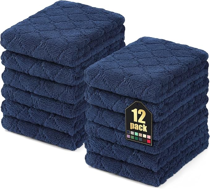 Homaxy 12 Pack Dish Towels for Kitchen (10 x 20 Inches, Navy Blue), Super Soft and Absorbent Coral Velvet Dish Cloths for Washing Dishes, Nonstick Oil Fast Drying Microfiber Cleaning Cloth