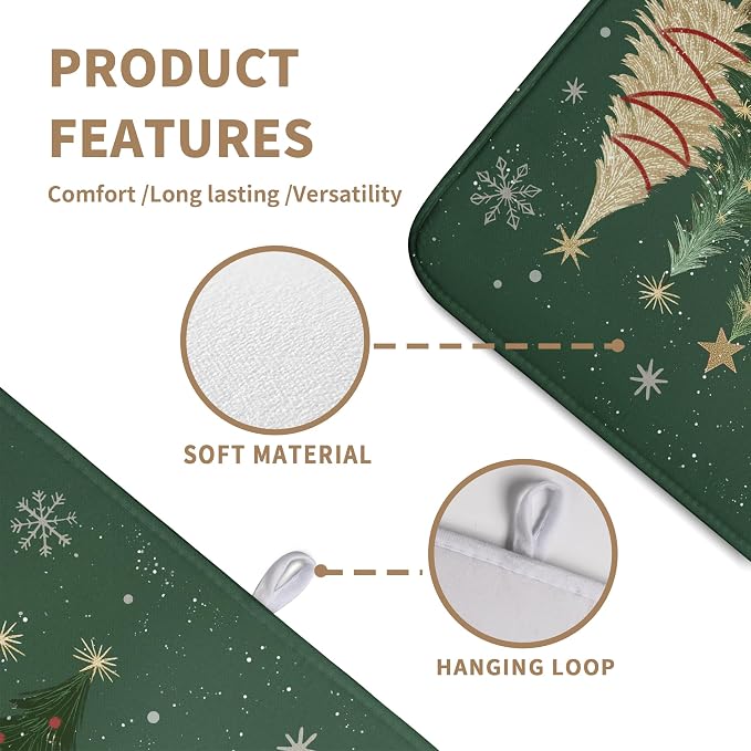 Green Christmas Tree Snowflakes Dish Drying Mat for Kitchen Counter 18x24 Inch Winter Xmas Holiday Dish Rack Mat Absorbent Microfiber Dish Draining Mat Reversible Drainer Pad