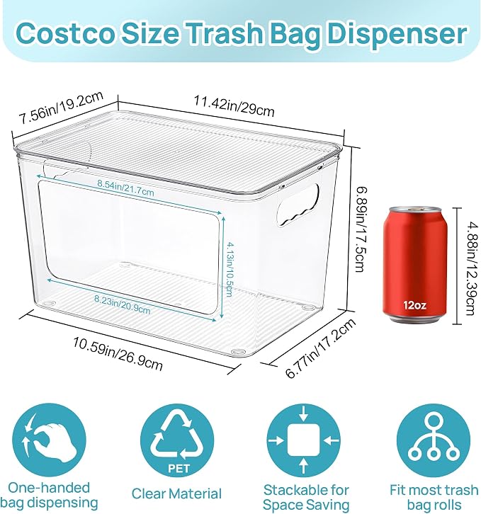 Vtopmart 2 Pack Trash Bag Holder, Stackable Garbage Bag Dispenser for 13/30/33 Gallon Bags, Clear Organizer Bins for Under Kitchen Sink, Laundry Room Organization and Storage