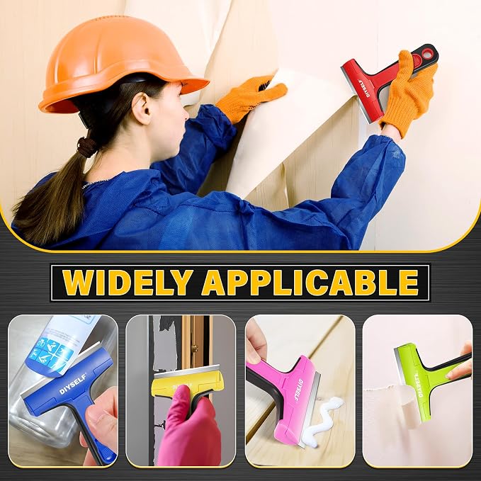 DIYSELF Razor Blade Scraper with 10 PCS 4" Blades, Scraper for Cleaning | Razor Scraper for Cleaning Glass, Window, Stove Top, Oven, Kitchen, Cooktop, Shower Door, Sticky Residue, Wallpaper, Red