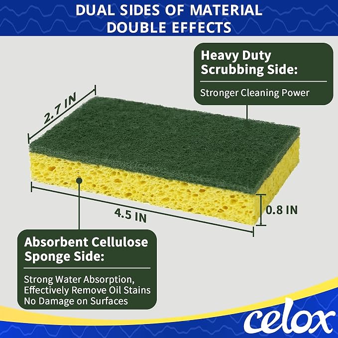 CELOX Dish Sponge for Kitchen, Easy to Cleaning, 6 Pack, Yellow