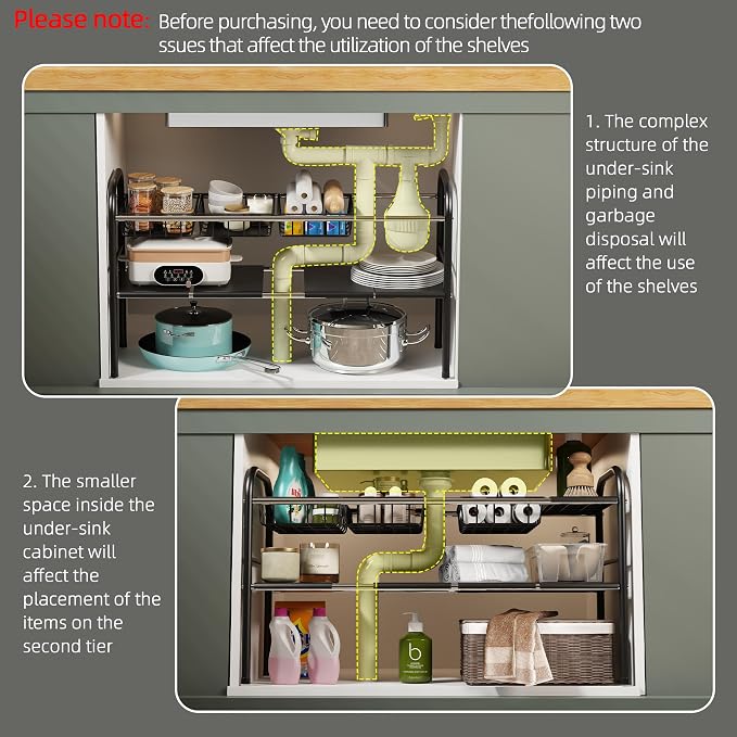 NETEL Under Sink Organizers and Storage, 2 Tier Expandable Under Cabinet Organizer Shelf with 4 Baskets and 4 Panels, Expandable Shelf for Cupboard, Kitchen, Bathroom, Shoe Storage Rack