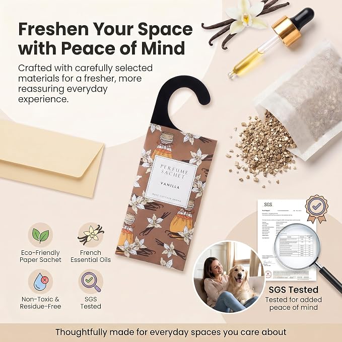 Large 12 Packs Vanilla Hanging Scented Sachets Long-Lasting Closet Deodorizer Air Freshener Fabric Refresher Odor Eliminator for Drawer Home Fragrance Gift Set