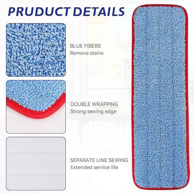 Replacement Mop Pads for Rubbermaid Commercial 18.5 Inch Mop Head - 8 Pack Reusable Wet & Dry Cleaning Mops Head Replacement Refills Fit for Any Microfiber Flat Mops System 18" and 17"