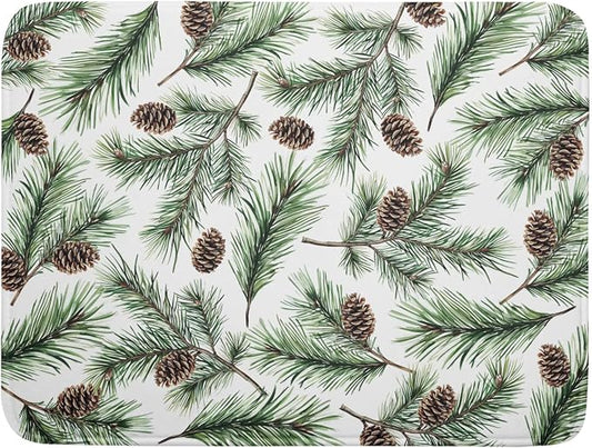 Winter Dish Drying Mat for Kitchen Counter Pine Needle Cone Festival Xmas Microfiber Absorbent Dish Draining Reusable Washable Foldable Extra Large 18"x24"