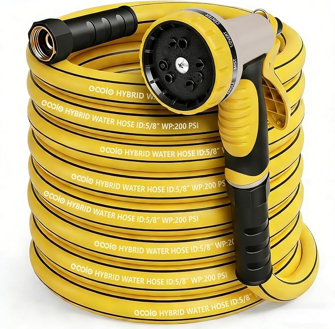 Garden Hose 75 ft x 5/8" with Nozzle, Water Hose Heavy Duty Flexible, Lightweight Kink-less Hybrid Hose with Swivel Handle, Male to Female Fittings