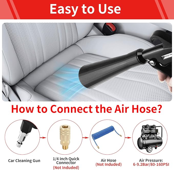 HANDY High Pressure Car Interior Cleaning Gun Interior Dryer Hair Dryer Car Detail Gun Fast Drying Blows Away Dust and Dirt Using Air | Car Detailing Tools for Quickly Blowing Out Debris and Dust Air-Powered