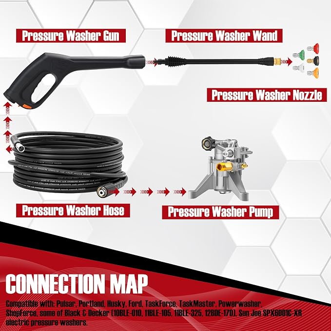 JOEJET Pressure Washer Spray Gun and Hose 32FT, Extension Wand with Nozzles | Compatible with Some Portland Husky Black Decker Ford Pulsar ShopForce Taskforce Powerwasher Power Washer