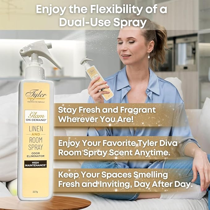 Tyler Glam on Demand - High Maintenance Scent Linen and Room Spray 2 Pack - Air Freshener and Odor Eliminator Bundle with Stain Remover Pen - Laundry Bundle