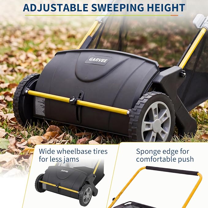 21-Inch Push Lawn Sweeper, Heavy Duty Manual Leaf & Grass Collector with 3.5 Cu. ft. Large Hopper Bag, Adjustable Height Spinning Brushes for Yard, Garden & Driveway