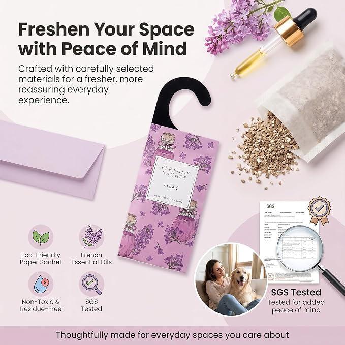 Large 12 Packs Lilac Hanging Scented Sachets Long-Lasting Closet Deodorizer Air Freshener Fabric Refresher Odor Eliminator for Drawer Home Fragrance Gift Set