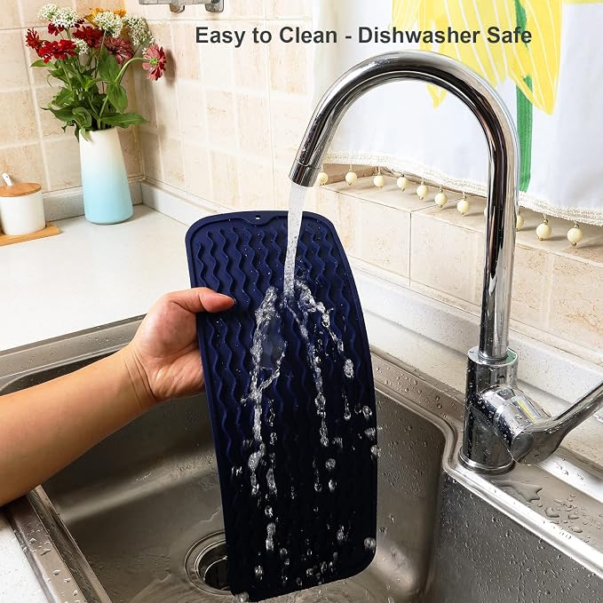 ZLR Small Dish Drying Mat (6" x 17" / 153 x 433mm) - Narrow Silicone Drainer for Kitchen Counter, Apartment & RV - Compact Sponge Holder & Sink Caddy Tray, Non-Slip Food-Grade Silicone (Midnight Blue)