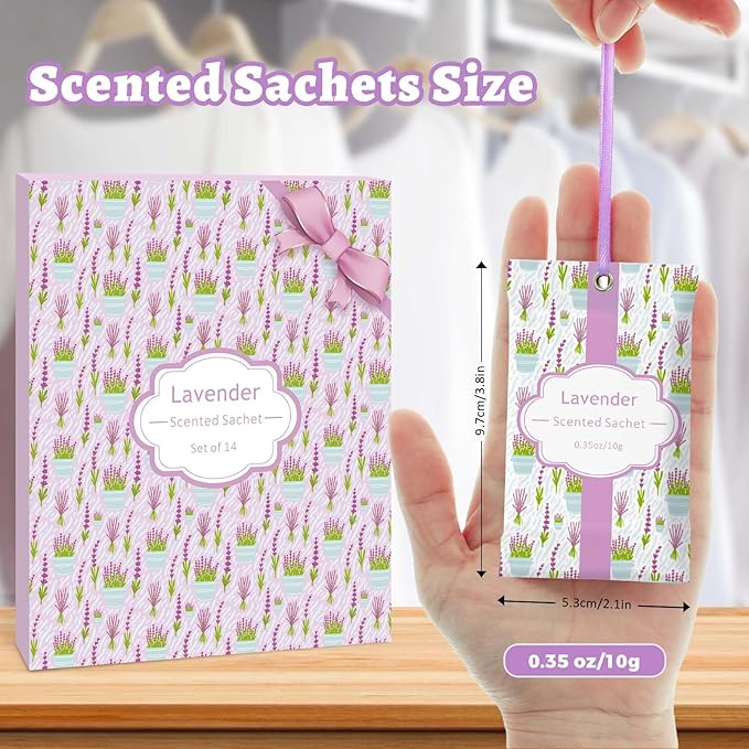STRN Scented Sachets for Drawer and Closet, Lavender Scent 14 Pack for Home | Long-Lasting Sachets, Small Space Air Freshener for Wardrobes