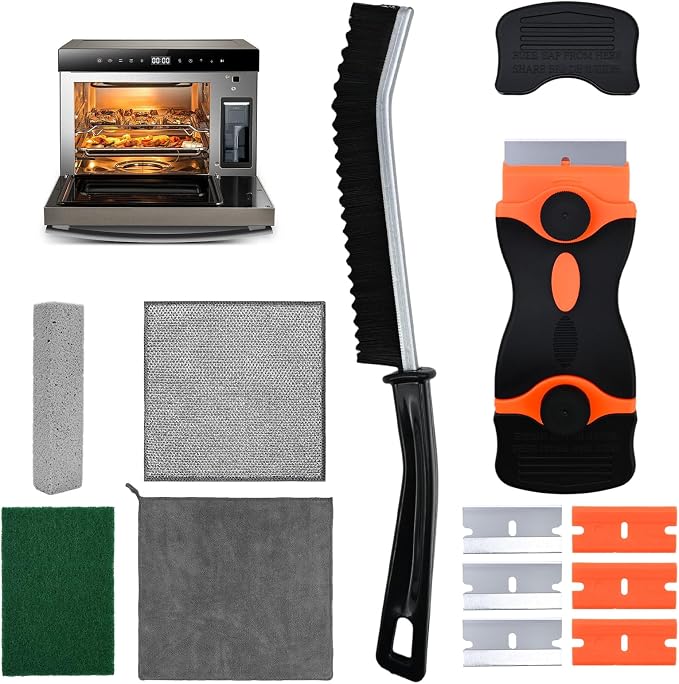 Heavy Duty Oven Cleaner Brush Set,Oven Cleaning Kits,Oven Cleaning Tools Accessories with Razor Blade Scraper,Crevice Cleaning Brush,Pumice Stone,Microfiber Cleaning Cloth,Scrub Sponges