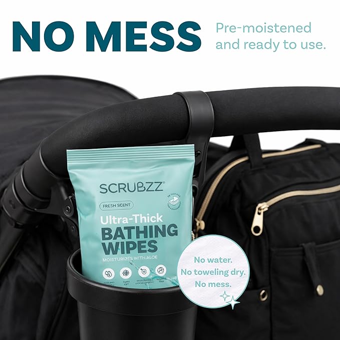 Extra Large Body Wipes for Adults Bathing No Rinse - 120 Ultra Thick Disposable Shower Wipes for Men, Women & Elderly - Great for Gym, Camping, Post Surgery