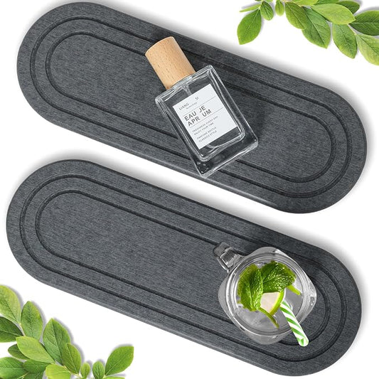 2PCS Water Absorbing Stone Tray, Fast Drying Diatomite Stone Sink Tray, Water Absorbent Diatomite Coasters, Stones Soap Trays for Kitchen Sink, Bathroom Counter Hand Soap Dish Toothbrush Holders